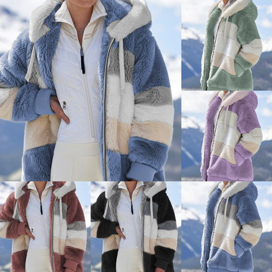 ✨❄️[S-5XL] 2025 Nowa damska kurtka w paski z grubego pluszu na jesień i zimę w kontrastowym kolorze