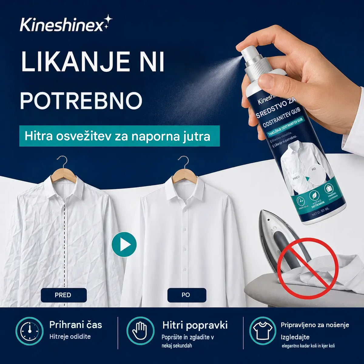 3 stekleničke za 24 € 👔 Sprej proti gubam na oblačilih ✨ Takoj odstrani gube: likanje ni potrebno, idealno za potovanja, preprečuje statično elektriko in oblačilom podari svež vonj.