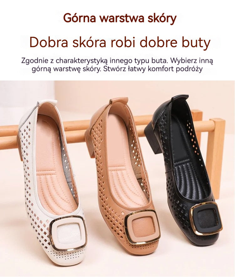 🔥【35-40】 Nowe buty letnie 2026 ze skóry naturalnej, baleriny z zakrytymi palcami, płytkie, miękka podeszwa damskie