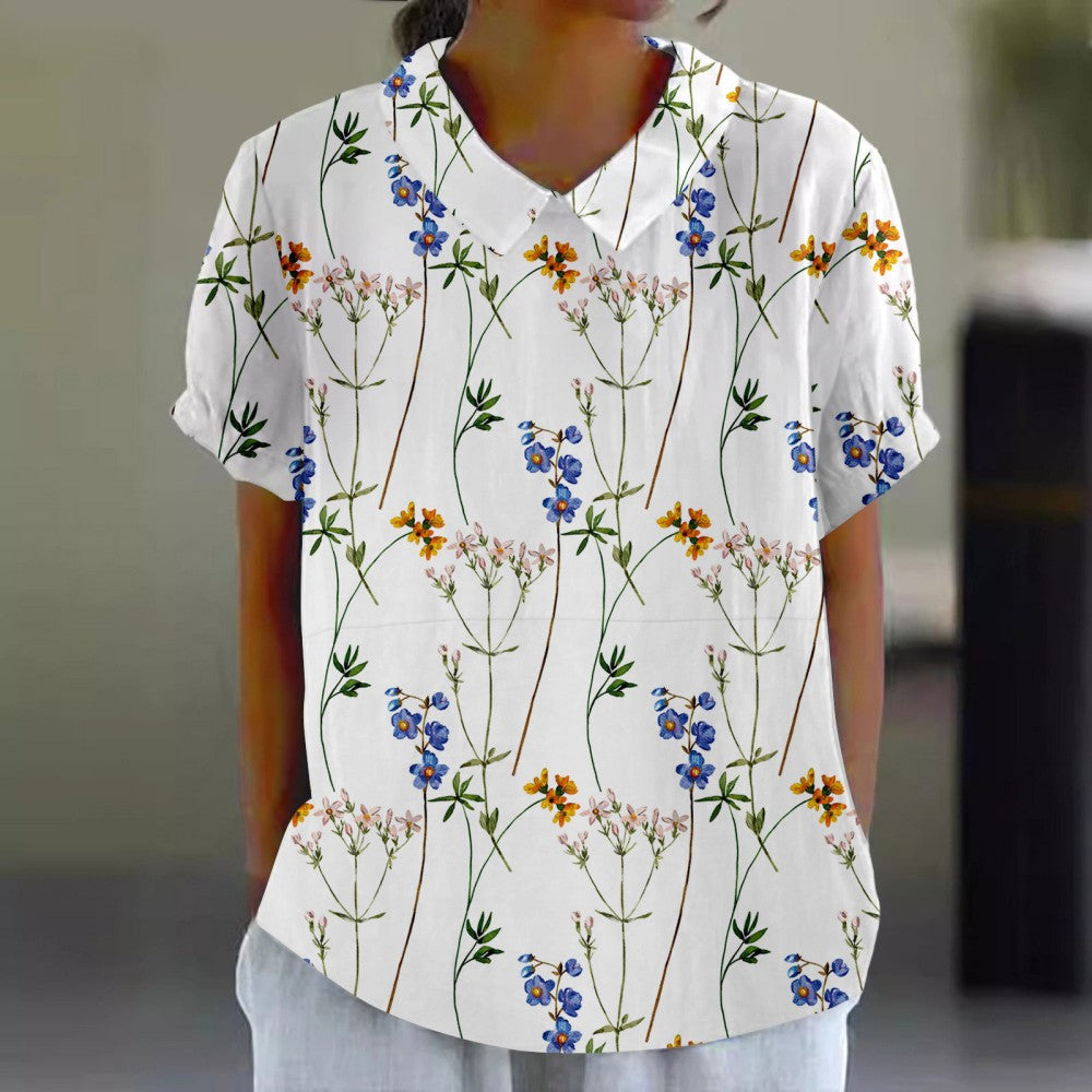 💐🌈T-shirt z krótkim rękawem i bawełnianą lnianą nadrukiem w kwiaty