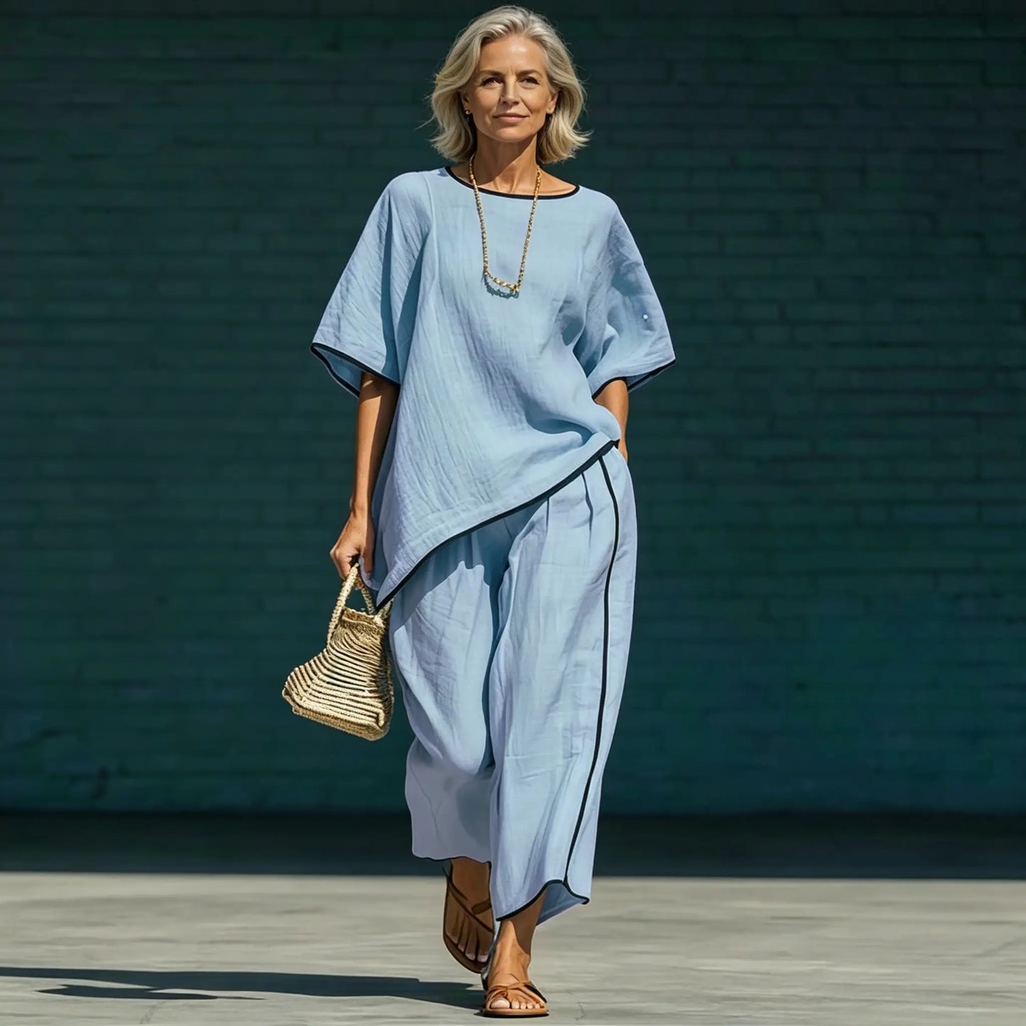 Letni zestaw dwuczęściowy w stylu casual: Ultralekki, oddychający materiał; luźny krój odprowadzający wilgoć; rozmiary S–5XL.