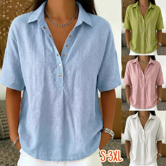 ⏳ Ultimul zi – 50% reducere! 【S-3XL】 Cămașă de damă cu mânecă scurtă – bumbac și in. Croială slim fit: universală, aerisită, confortabilă și fără bătăi de cap.