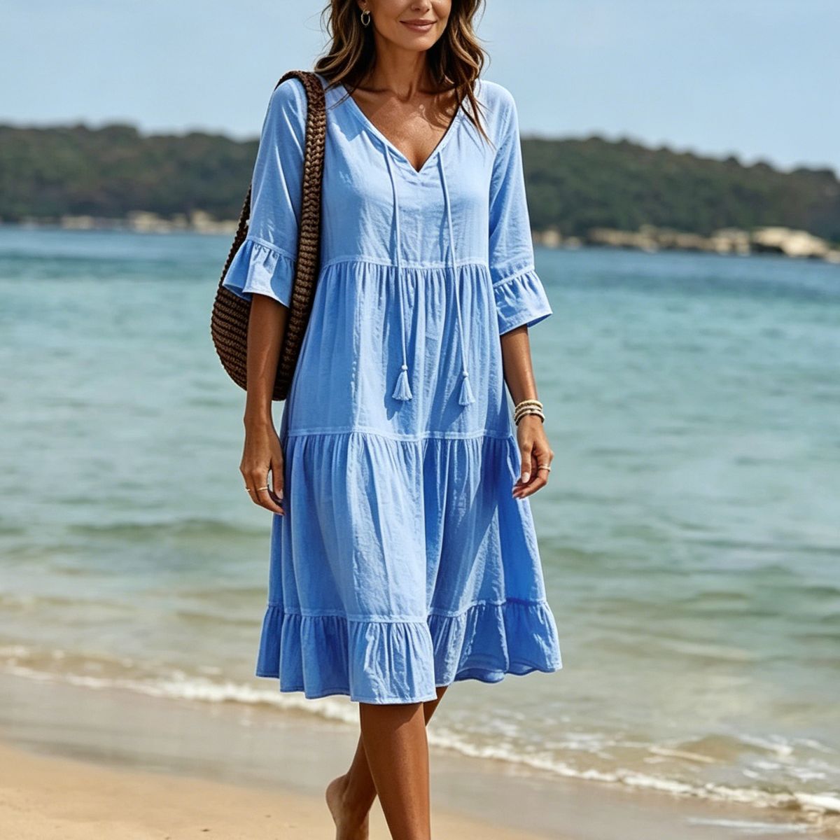👗【S-3XL】Letnia sukienka maxi z mieszanki bawełny i lnu, z dekoltem w serek