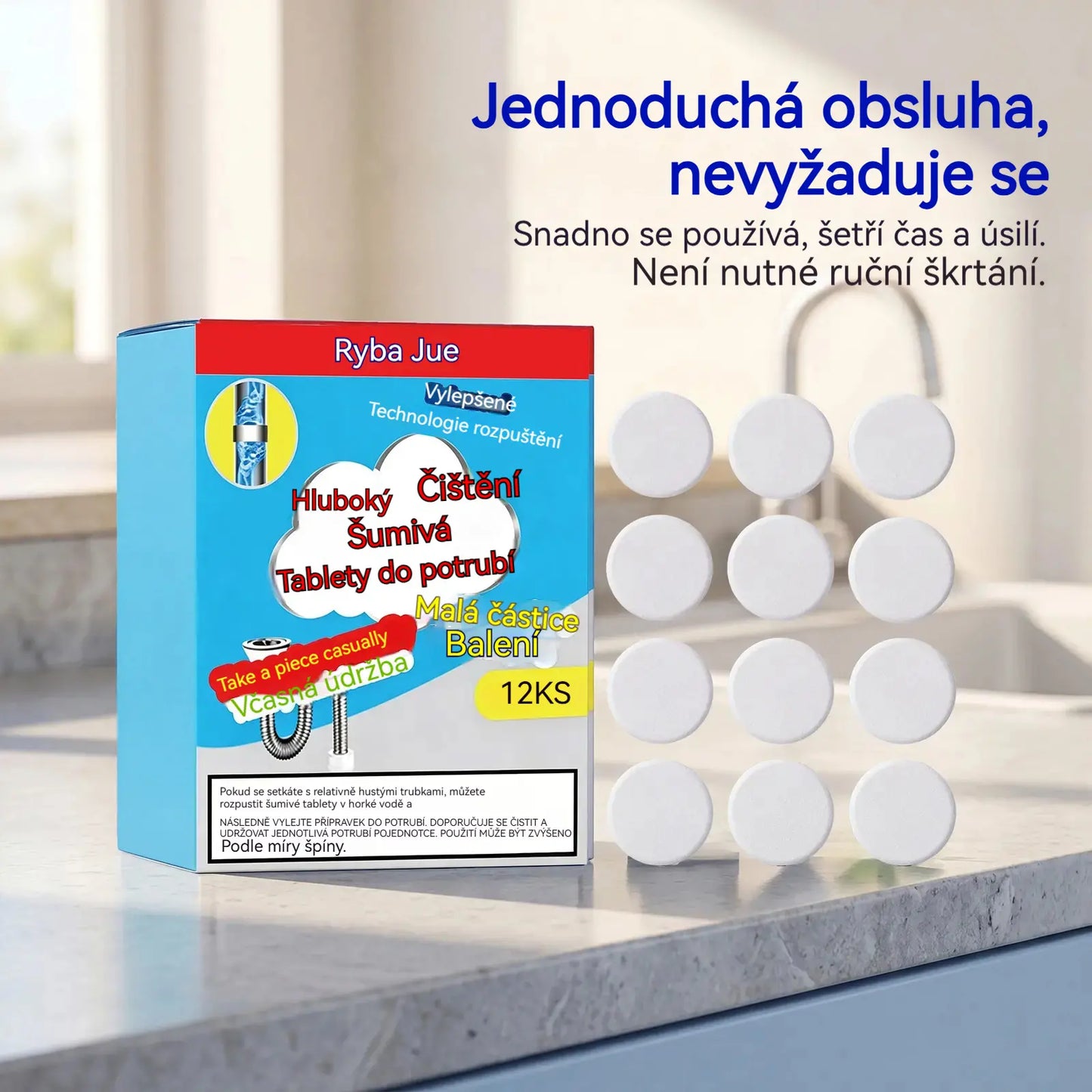 🥳3 krabičky za 610 Kč💞 Výkonné šumivé tablety na čištění potrubí, rychle rozpouštějí mastnotu a ucpání z vlasů, antibakteriální čistič potrubí a deodorant pro dřez, toaletu a podlahové odpady.