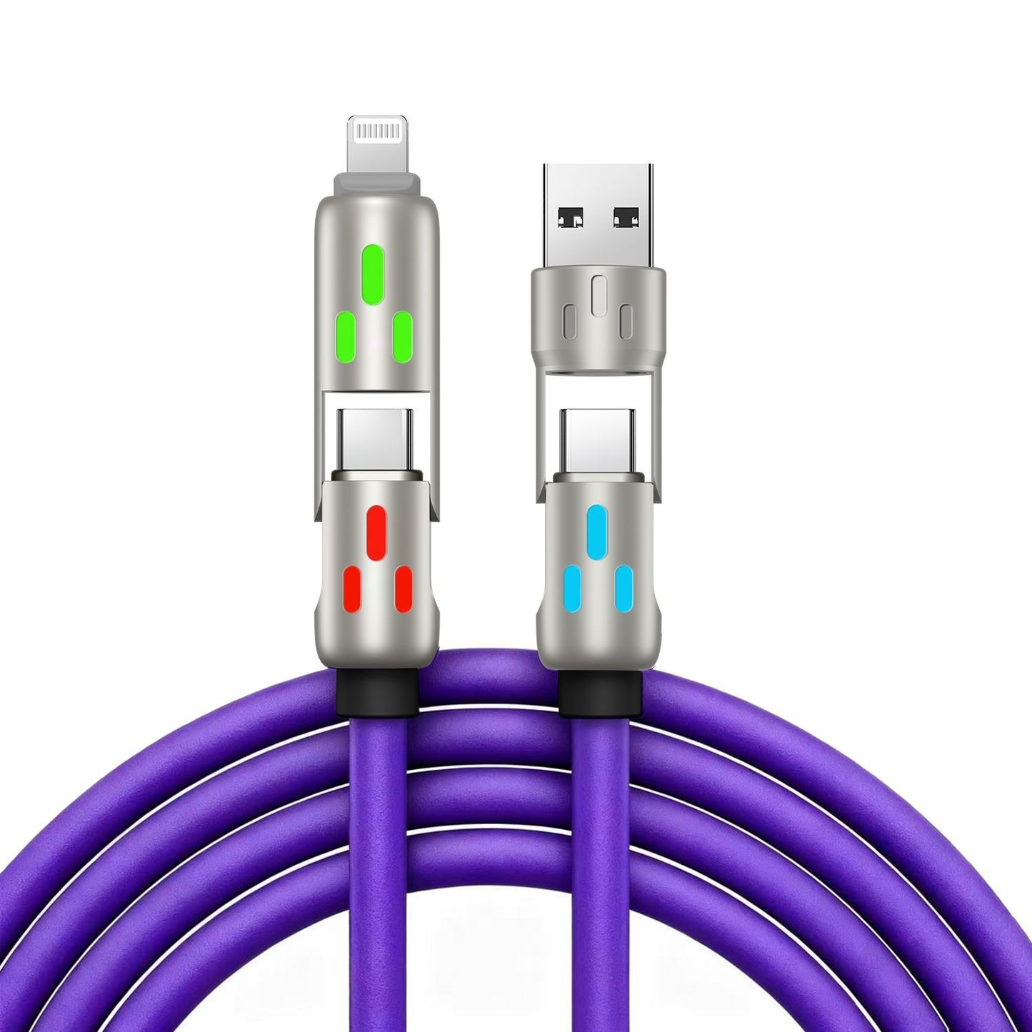 🔥 【2 kosa za 24 evrov】 🔥 (dolžina 2 metra) 4-v-1 kabel PD 240 W – hitro polnjenje USB‑C, Lightning in USB‑A, aluminij in silikon, sinhronizacija podatkov ⚡📱