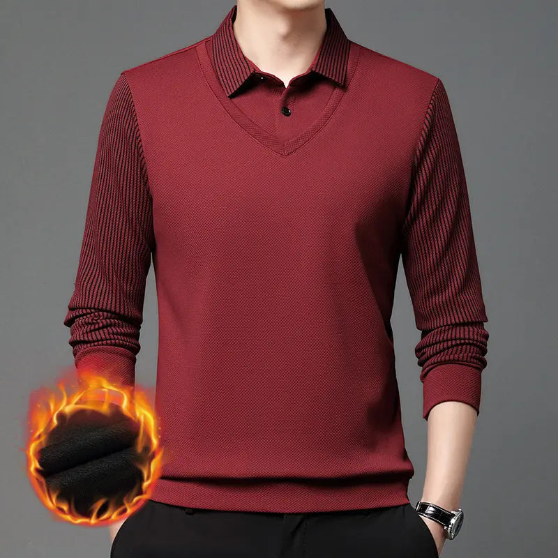 【M-4XL】 Polo majica v videzu dveh kosov z imitacijo črt v slogu patchworka
