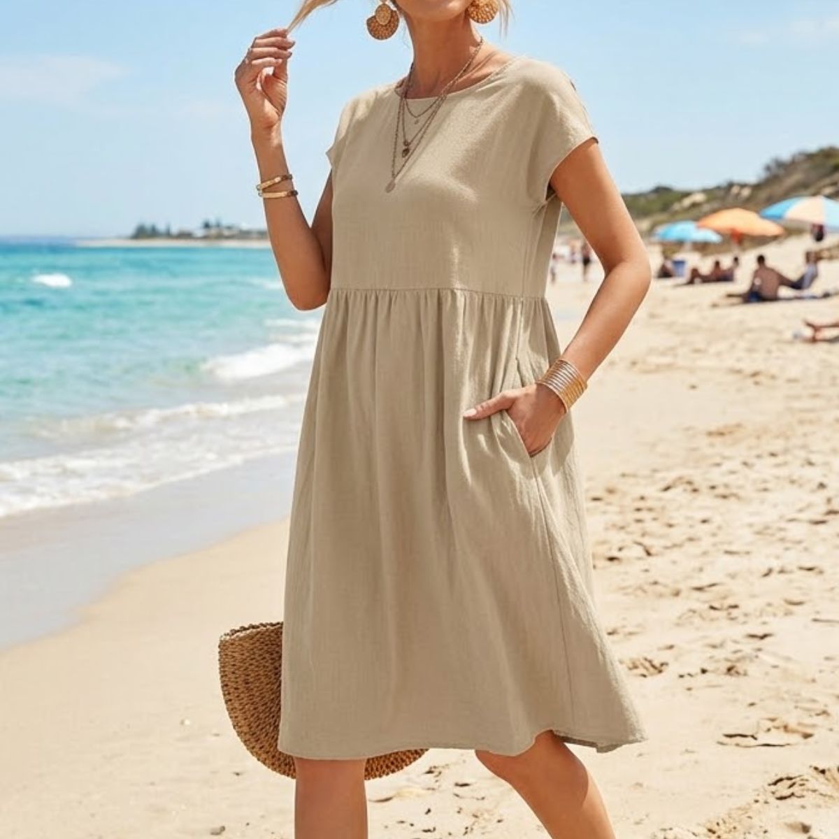 😍【Promocja na zmianę sezonu】👗【Rozmiary S-5XL】 Damska sukienka lniano-bawełniana nowość 2026, z dekoltem okrągłym, wygodnym krojem