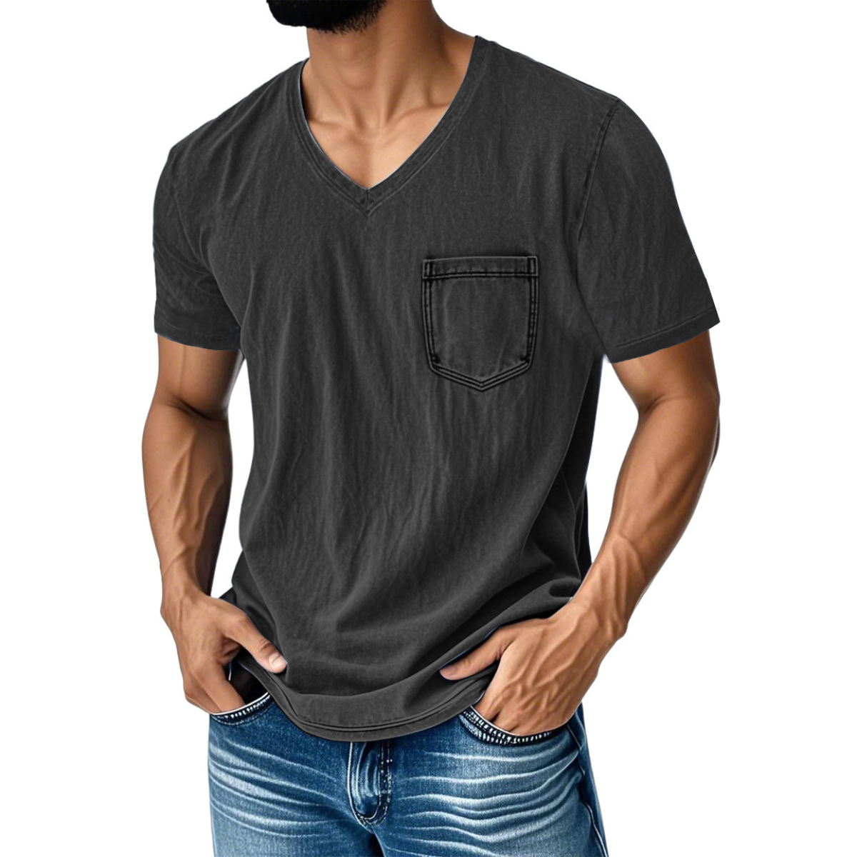 👔 50% de descuento🔥【40-120 kg】Camiseta vaquera informal y holgada con cuello en V y mangas cortas para hombre ✅️Pago contra entrega ✅️2 artículos con un 70% de descuento