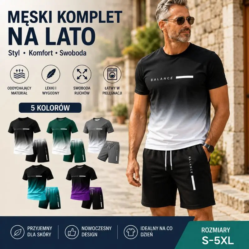 ✨【Płatność przy odbiorze】Męski letni komplet sportowy 2-częściowy – wygodna koszulka z krótkim rękawem i szorty do noszenia na co dzień oraz w domu