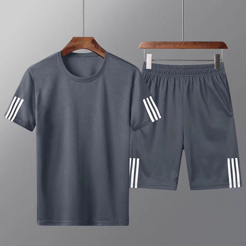 [Płatność przy odbiorze] Męski letni dwuczęściowy komplet sportowy: wygodny T-shirt z krótkim rękawem i szorty – idealny zarówno do noszenia na co dzień, jak i w domu.