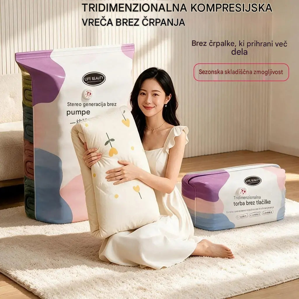 🧳 5 kosov za samo 25 € 💨 Velike, prilagodljive vakuumske vreče za shranjevanje: ne potrebujejo črpalke, so neprepustne za zrak ter idealne za prihranek prostora v kovčku in doma ✈️