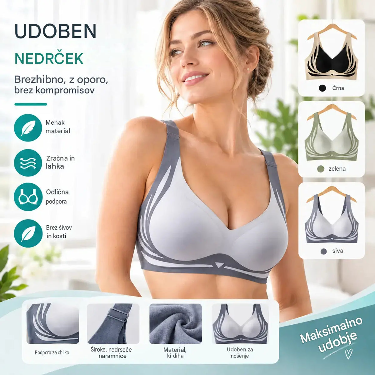 【50 % popust】😍【Komplet 3 kosov】Ženski modrček brez kosti❤️【Primeren za telesno težo 40–85 kg】