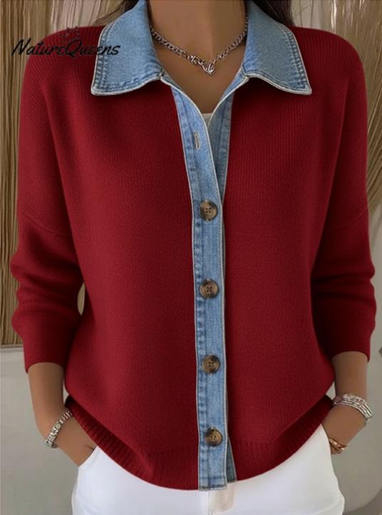 🔥🎉【Oferta specjalna✨】【S-3XL】🌷🙌Nowy zimowy damski kardigan z dzianiny jeansowej z nadrukiem patchworkowym