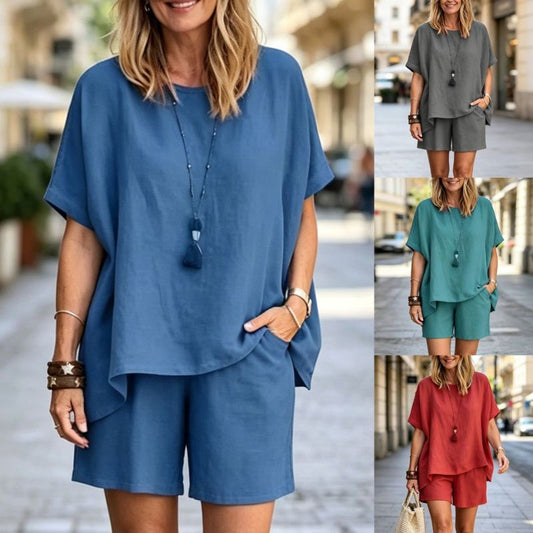 Plata la livrare 【M-5XL】Top cu mânecă scurtă + pantaloni scurți set de două piese de damă