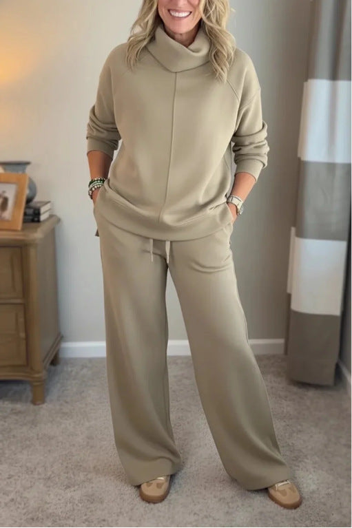 Sweter z wysokim golfem w stylu minimalistycznym + proste spodnie casualowe