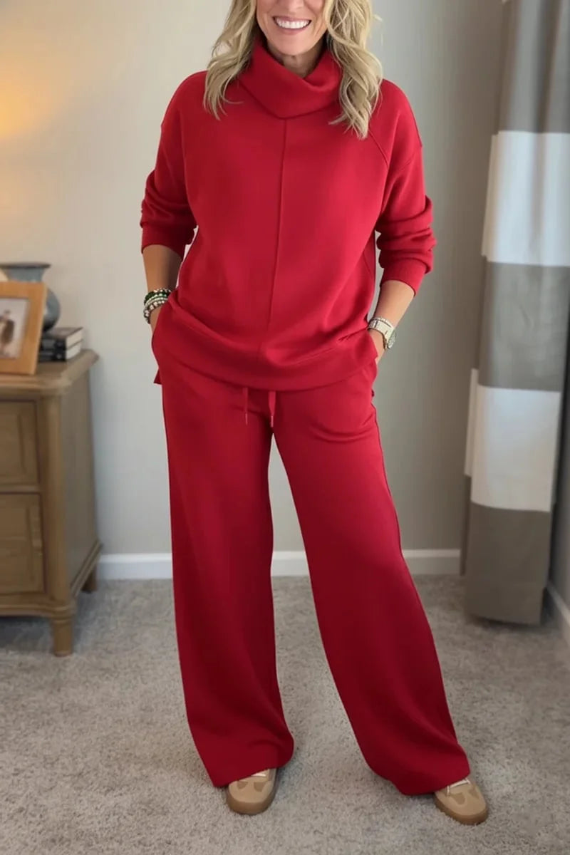 Sweter z wysokim golfem w stylu minimalistycznym + proste spodnie casualowe