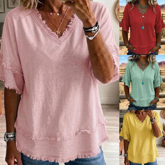 Nowości na lato 2026 👚 Modna Bluzka Boho z Frędzlami i Dekoltem V: Lekka, Wygodna i Stylowa