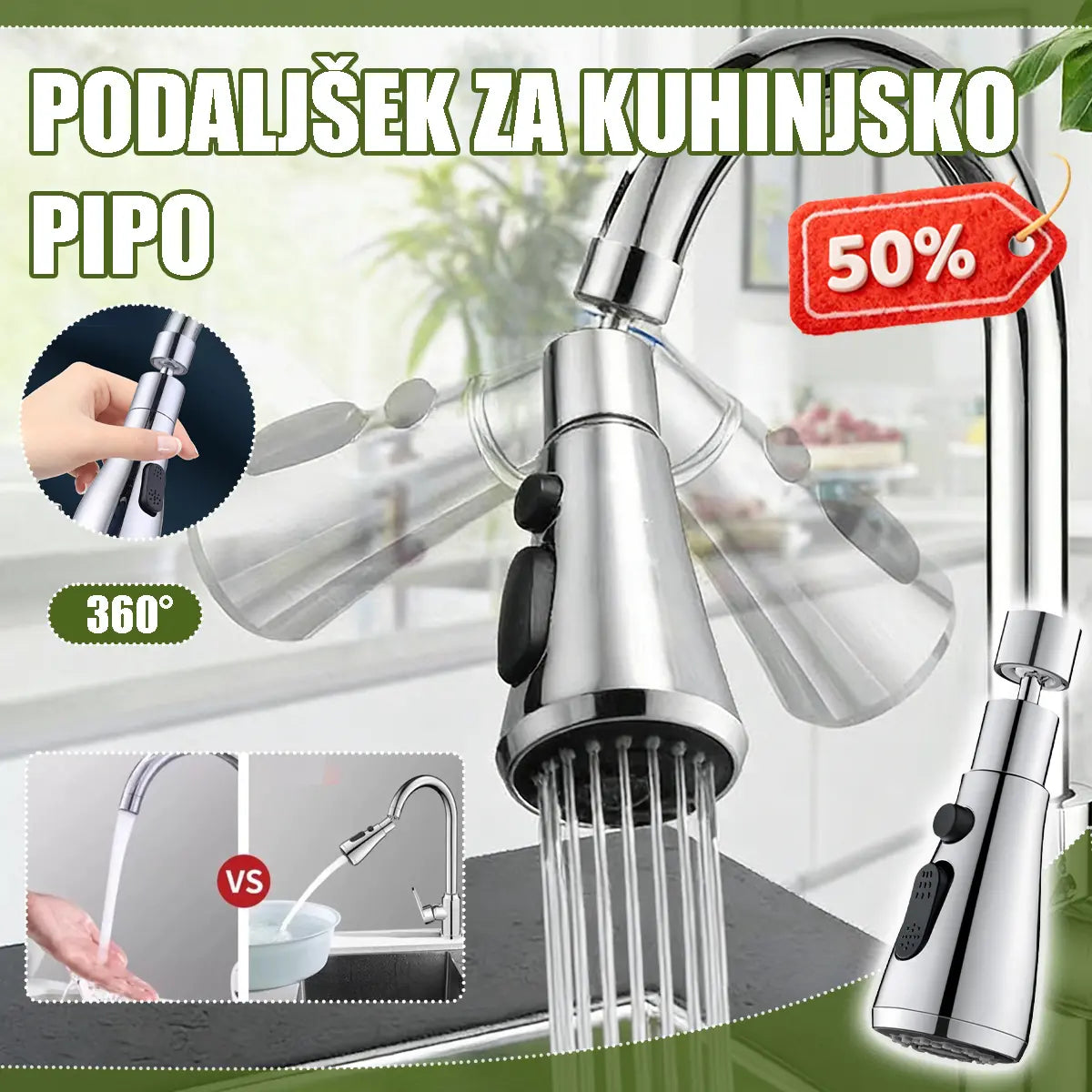 🔥【Kupite 1, dobite 1 gratis】🚰🔥 360° vrtljiva podaljševalna šoba pipe