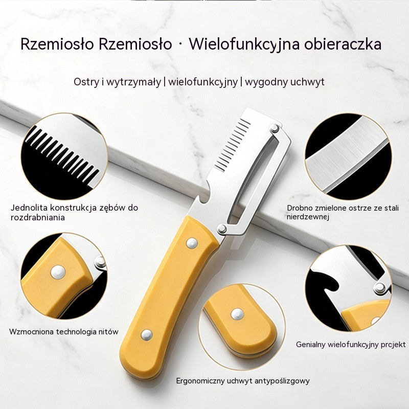 ✅Kup 1, drugi gratis (2 sztuki) 🧅🔪 Wielofunkcyjna obieraczka kuchenna 3 w 1: obiera, kroi i otwiera butelki! 🔥