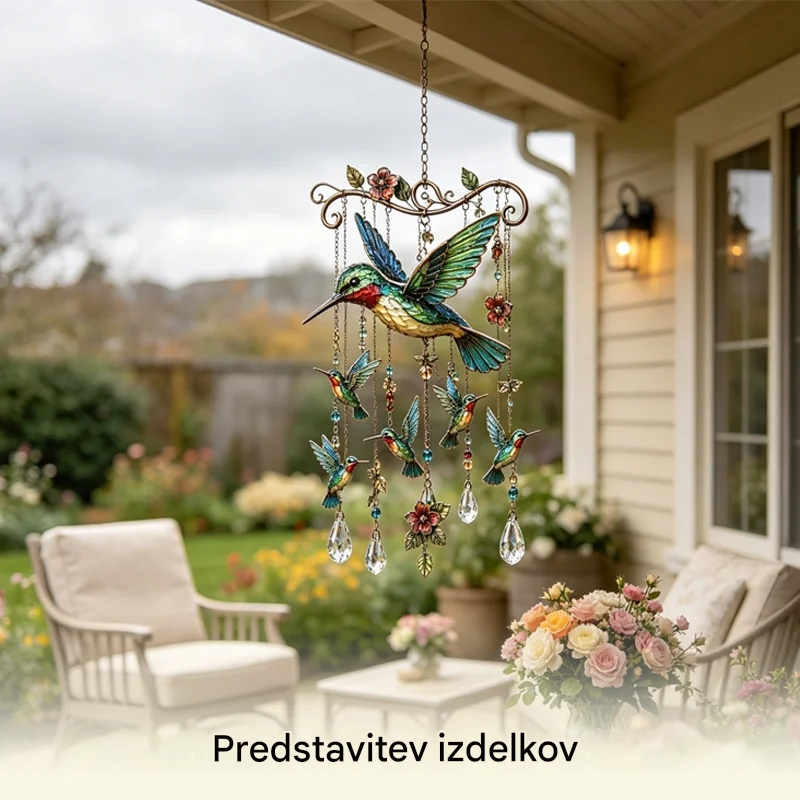🐦 Kristalni zvončki, okrašeni s kolibriji in poslikanimi vzorci v vintage slogu