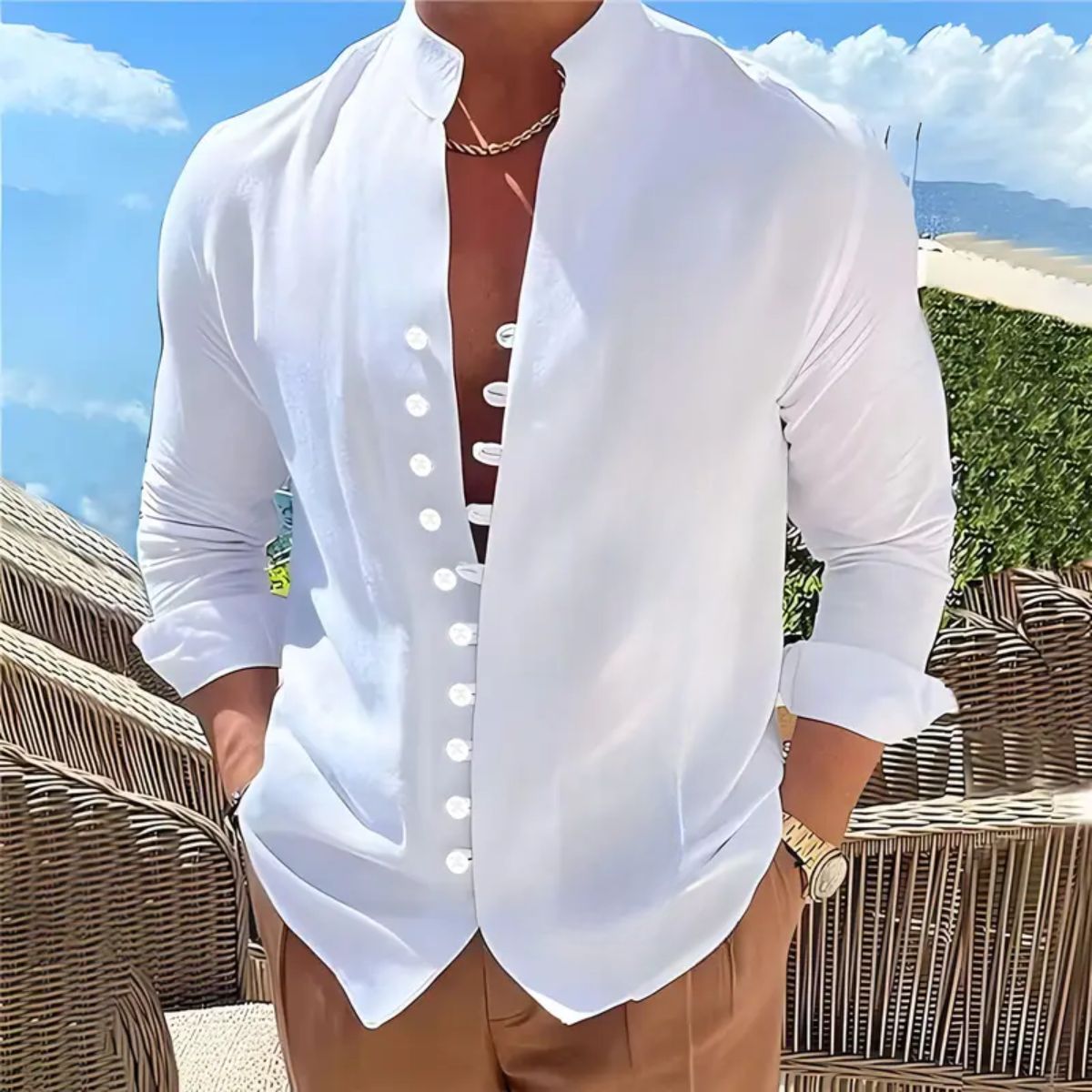 🔥🔥【S-3XL】Cămașă casual pentru bărbați cu guler stand cu nasturi