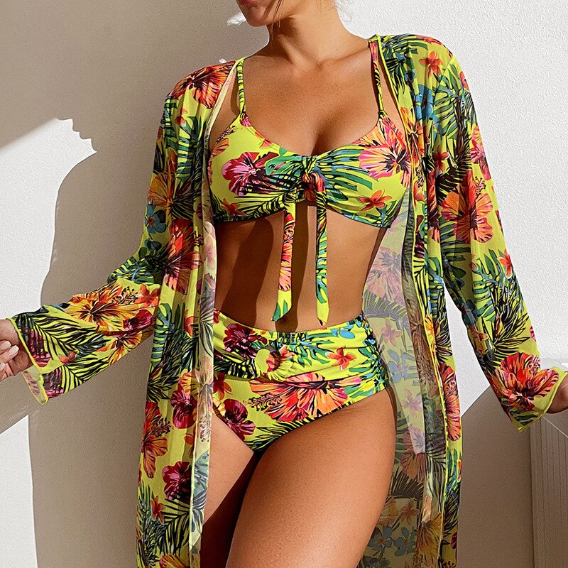 👙☀️【S-2XL】【Zestaw trzyczęściowy】 2026 nowy stylowy szal, 3-częściowy zestaw strojów kąpielowych