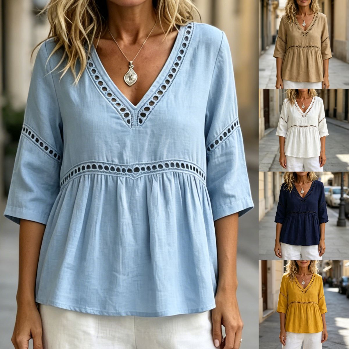 🔥 Letnia Wyprzedaż ✨Elegancka Bluzka Boho z Haftem i Dekoltem V: Lekka, Stylowa i Kobieca