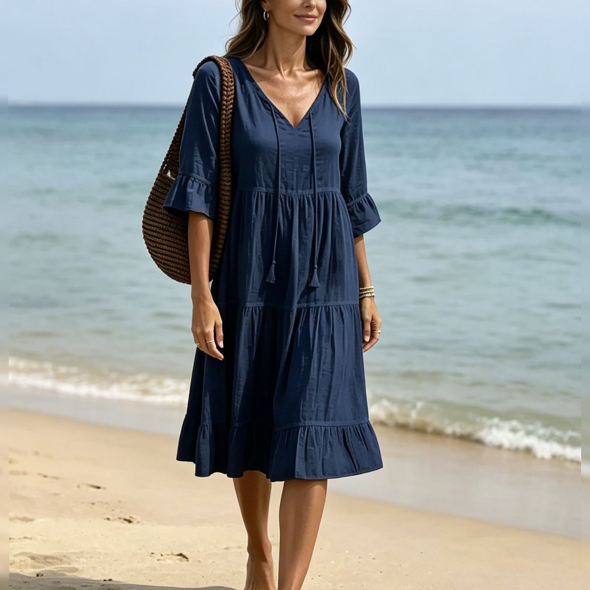 👗【S-3XL】Letnia sukienka maxi z mieszanki bawełny i lnu, z dekoltem w serek