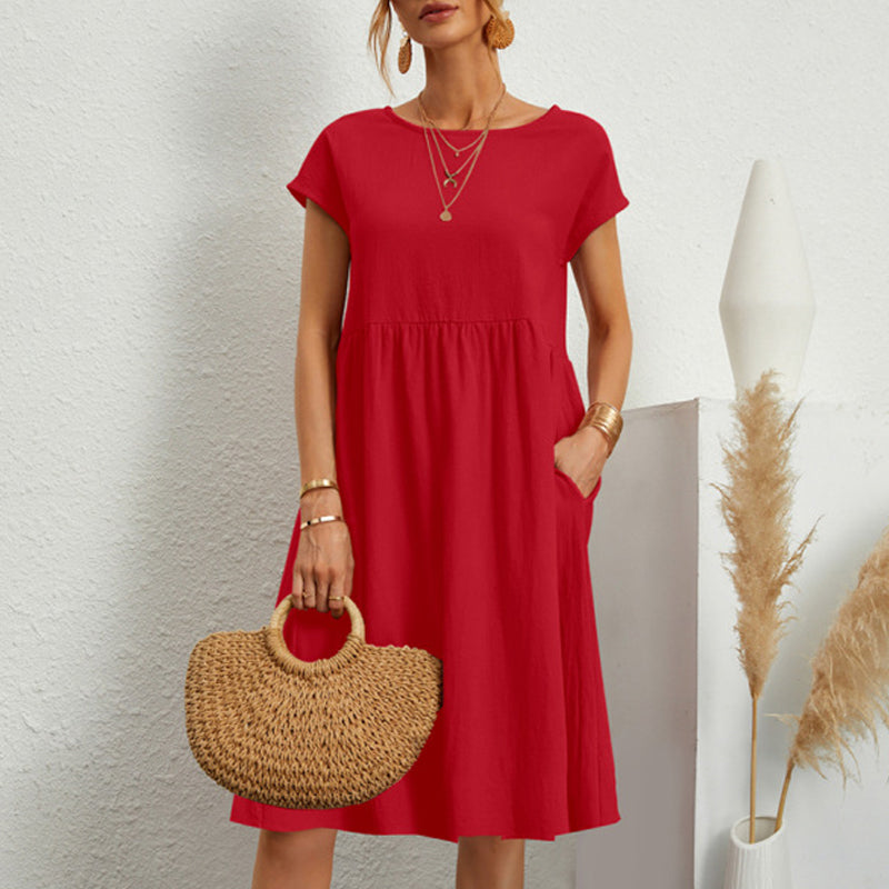 😍【Promocja na zmianę sezonu】👗【Rozmiary S-5XL】 Damska sukienka lniano-bawelniana nowość 2026, z dekoltem okrągłym, wygodnym krojem