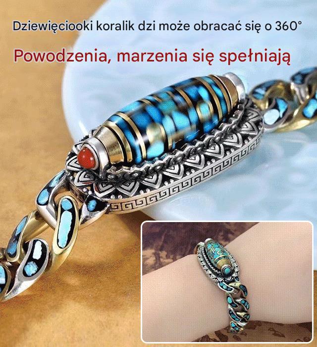 🔥Bestseller ✨ Bransoletka retro z turkusem sześcioliterowa mantra ze srebra próby 925 z przenoszącymi koralikami