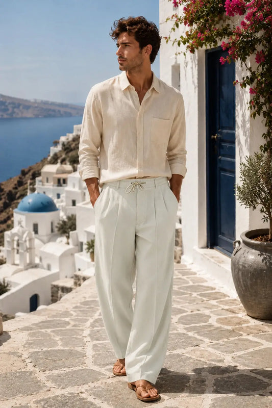 👖 50 % popusta 🔥 Dihajoče moške lanene hlače v prazničnem slogu, idealne za na plažo in ob morju