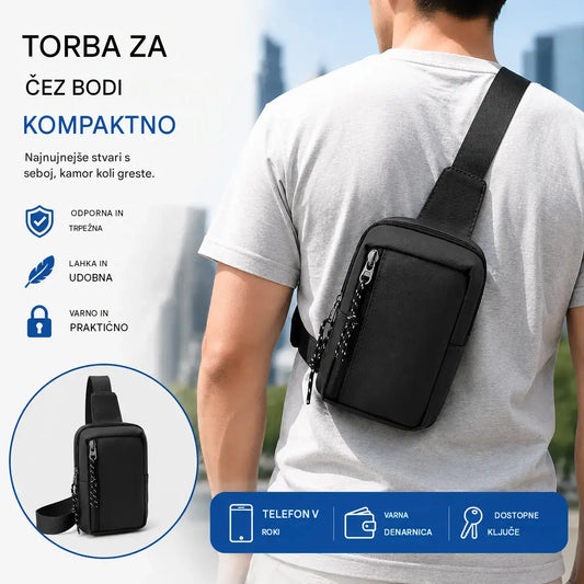 Večprekatna torba čez telo z zadnjim žepom proti kraji: ščiti vaše dragocenosti.