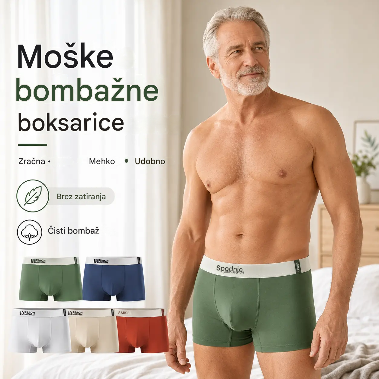 🌟【Paket 6 kosov】🧊Udobne in zračne moške boksarice s srednjim pasom
