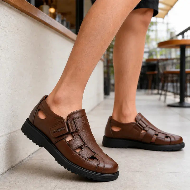 【38-44】👞 Moški zračni sandali iz pravega usnja, ki ne drsijo, z izrezom.