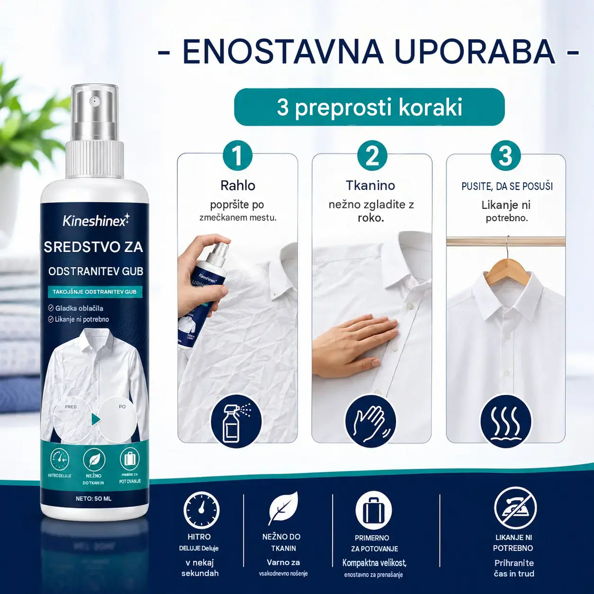 3 stekleničke za 24 € 👔 Sprej proti gubam na oblačilih ✨ Takoj odstrani gube: likanje ni potrebno, idealno za potovanja, preprečuje statično elektriko in oblačilom podari svež vonj.