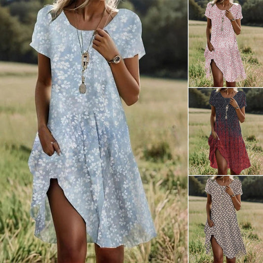 🛒📣【Ostatni dzień promocji】💖【S-3XL】👗Nowa sukienka codzienna z okrągłym dekoltem i nadrukiem na wiosnę/lato 2026