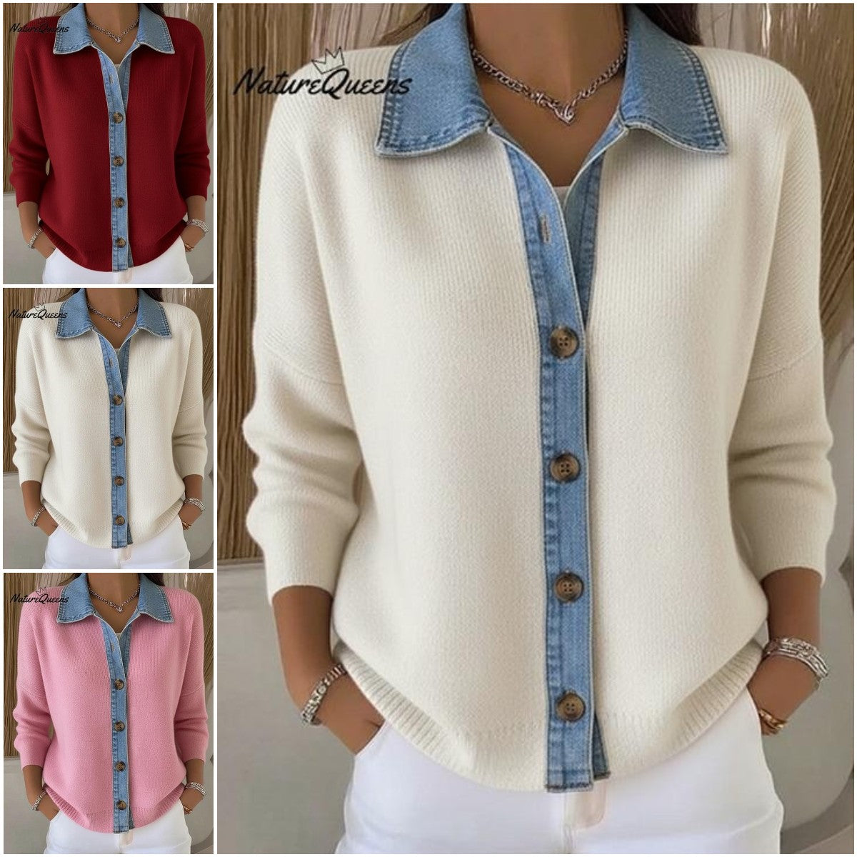🔥🎉【Oferta specjalna✨】【S-3XL】🌷🙌Nowy zimowy damski kardigan z dzianiny jeansowej z nadrukiem patchworkowym