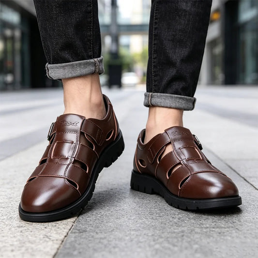 👞Moški sandali iz pravega usnja z izrezi｜Zračni, udobni in vrhunskega videza