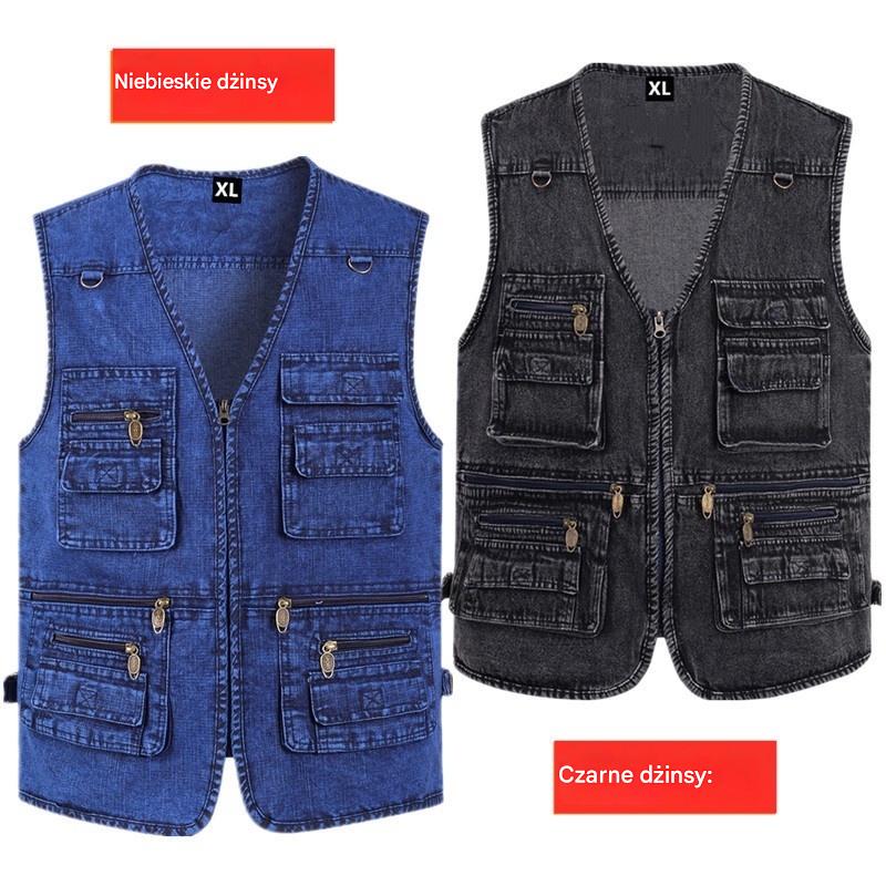 【Nowa kolekcja -50%】Kamizelka dżinsowa męska z wieloma kieszeniami 【XL–7XL】 – Wytrzymała, oddychająca i wygodna
