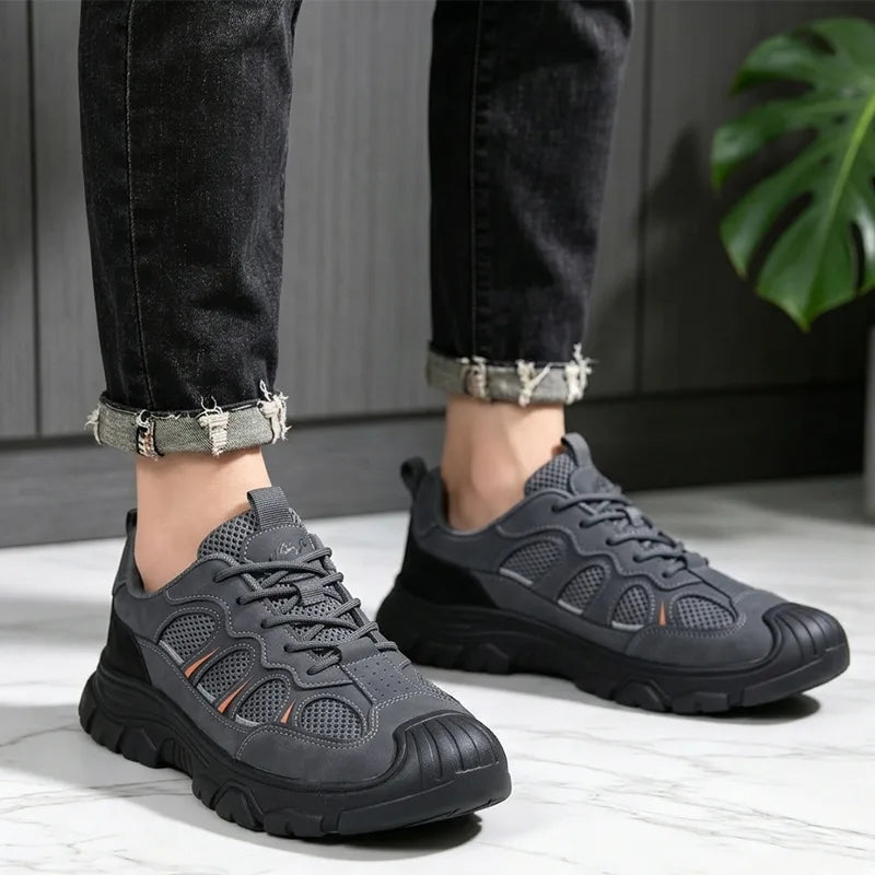 Męskie letnie sneakersy z oddychającą siateczką – sportowe buty casualowe z miękką, ortopedyczną podeszwą, antypoślizgowe, łagodzące ból stóp.