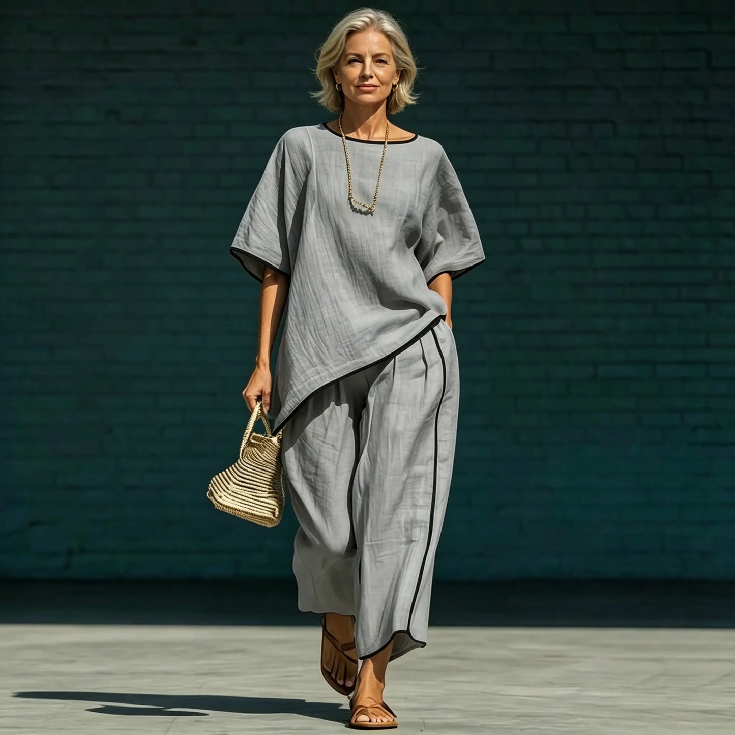 Letni zestaw dwuczęściowy w stylu casual: Ultralekki, oddychający materiał; luźny krój odprowadzający wilgoć; rozmiary S–5XL.