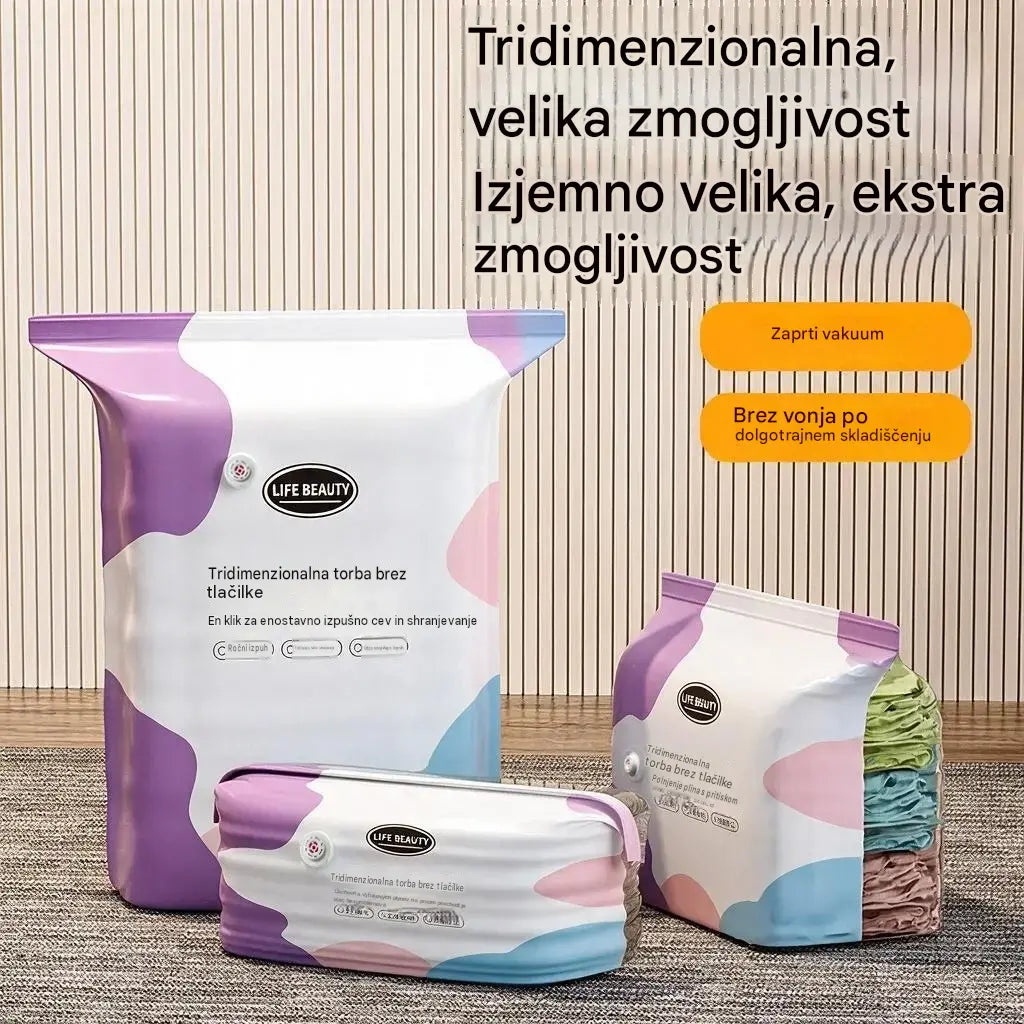 🧳 5 kosov za samo 25 € 💨 Velike, prilagodljive vakuumske vreče za shranjevanje: ne potrebujejo črpalke, so neprepustne za zrak ter idealne za prihranek prostora v kovčku in doma ✈️