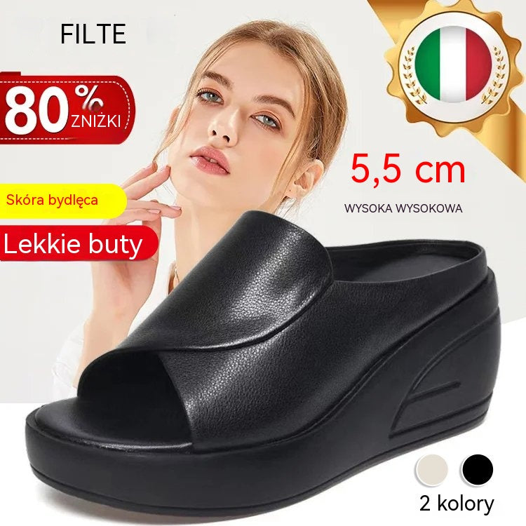 👡【Obcas 5,5 cm】 sandały damskie na koturnie z miękką podeszwą