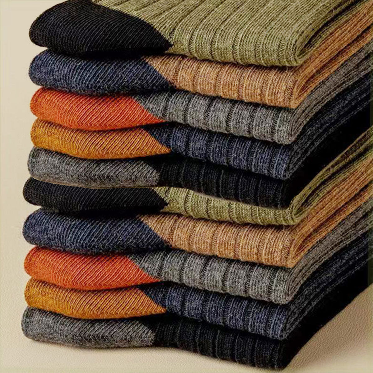 【10 parov】【38–47】Nove, tople, pletene moške nogavice z barvnimi bloki v retro slogu