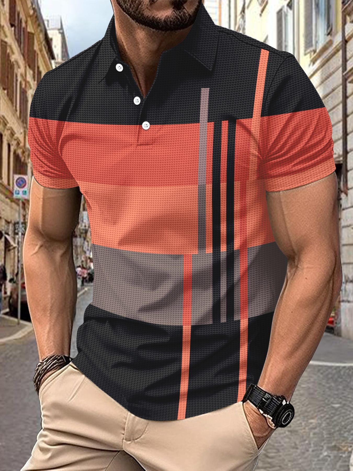 💥Εποχιακή προσφορά 👕Ανδρική μπλούζα Polo με ρίγες, κοντό μανίκι και γιακά (S-5XL)