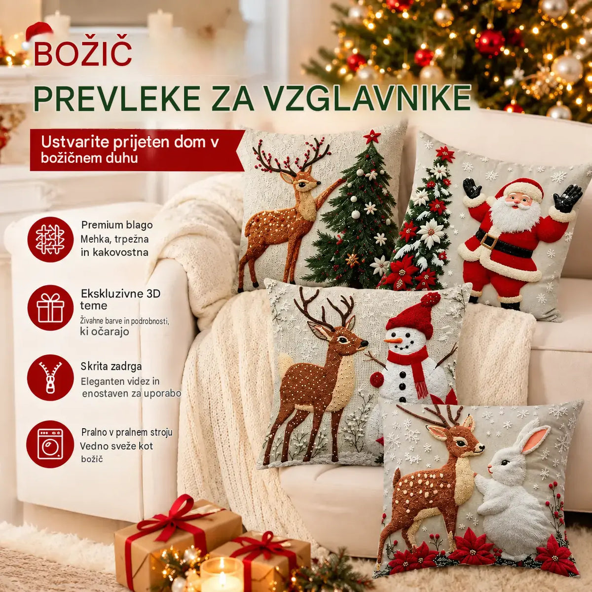 🔥🎅Božična razprodaja 🎄Okrasna prevleka za blazino z božičnim motivom
