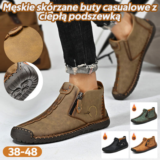 👞💥【38-48】Nowość Zima 2026: Męskie Botki Martensy z Wyściółką Futerkiem i Zamek Błyskawiczny