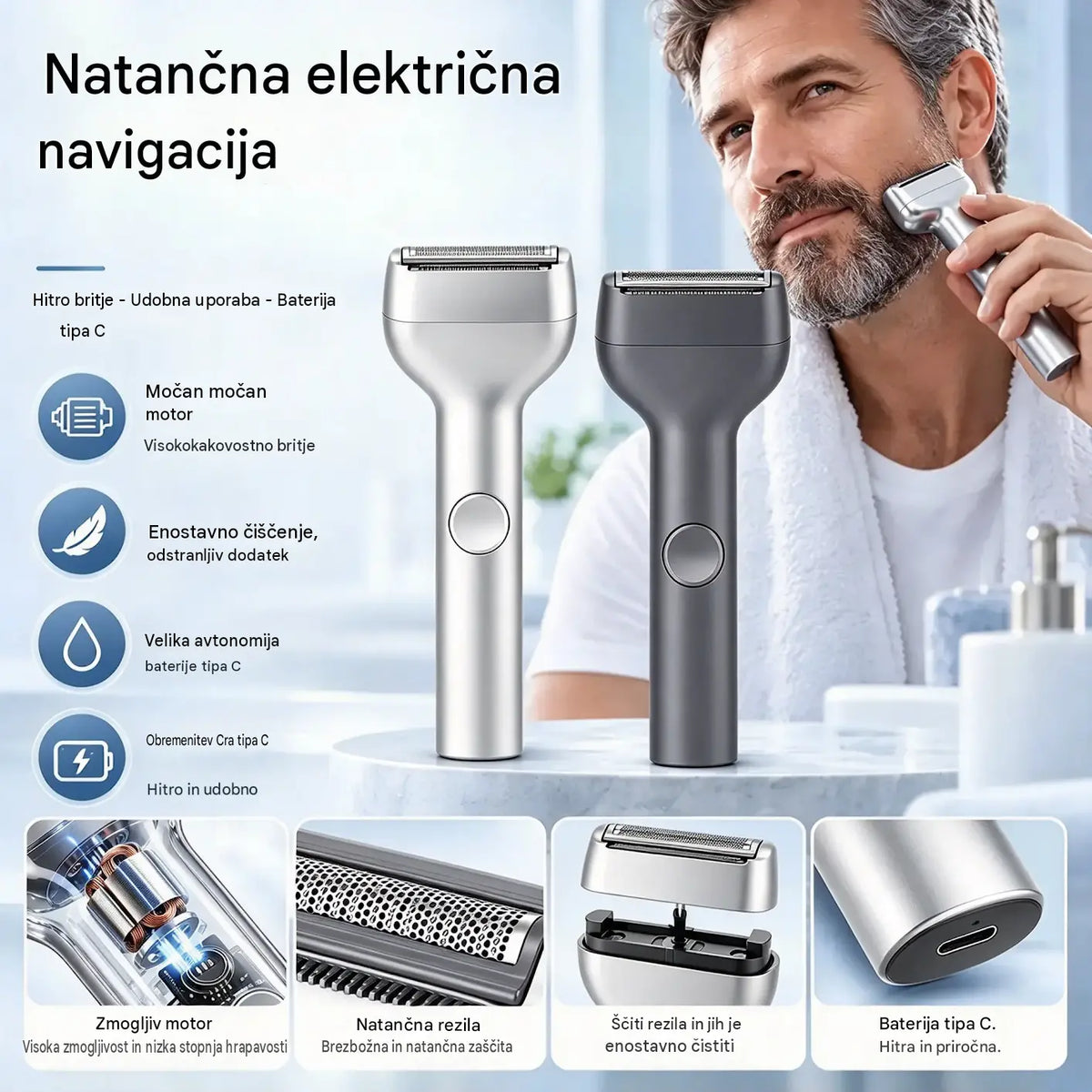 1 kos za 26 🎁 Novo: ponudba s polovično ceno 💥⚡ Poslovite se od razdraženosti kože zaradi britja! 🧔 Zmogljiv moški električni brivnik z možnostjo polnjenja.