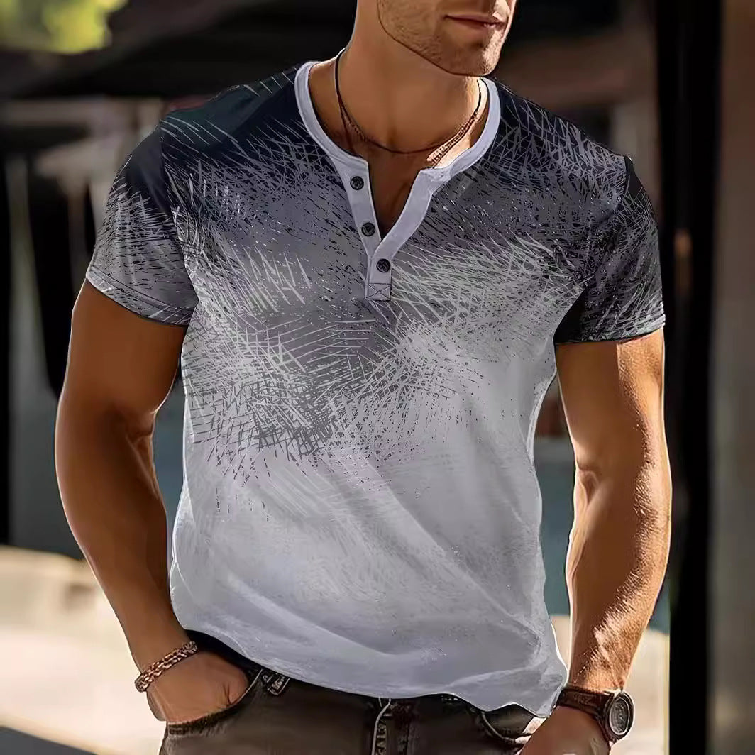🔥Sezonowa oferta specjalna - 50% zniżki 🔥 Nowy męski T-shirt Henley w paski z gradientem 2026