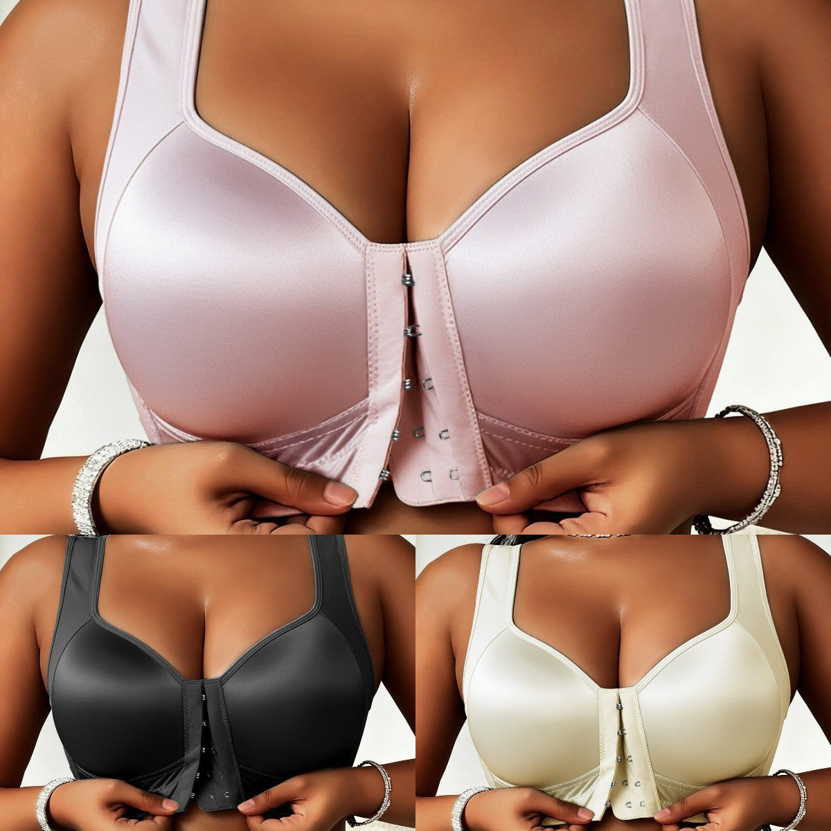 😍👙【3 sztuki】【40-100 kg】Biustonosz push-up dla kobiet plus size, bez fiszbin, zapinany z przodu, zapobiegający zwiotczeniu